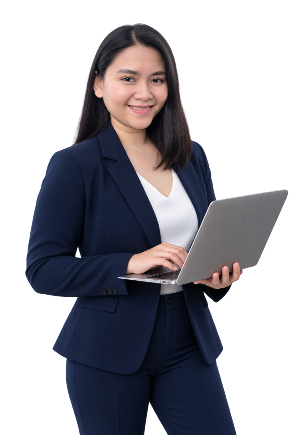 Anna Bardos, web and app designer and developer, holding a laptop